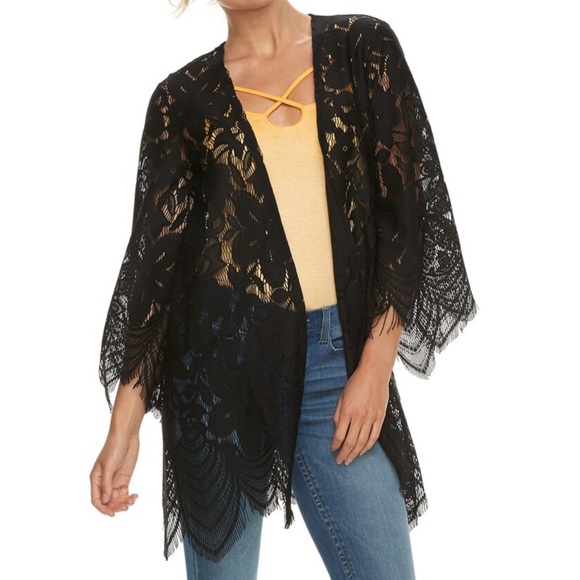 love, Fire Tops - Black Lace Kimono